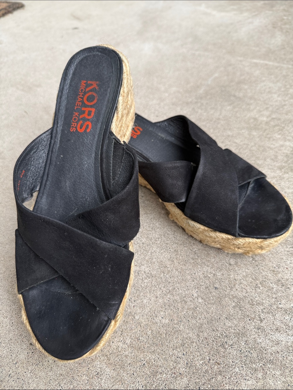 Michael Kors Black Crisscross Espadrille Slide Sandals, Size 8.5